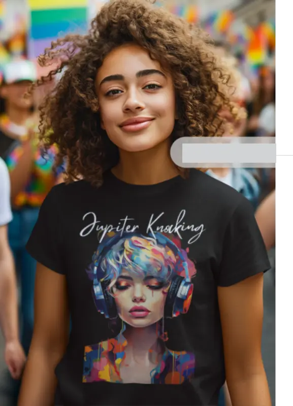 Women T-shirt Headphone Black